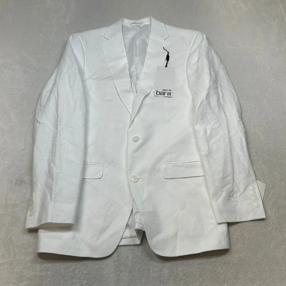 Bar III Linen Suit Jacket Mens 38L White Slim Fit Summer Coastal Sport Coat $360